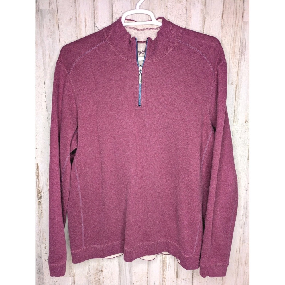 Tommy Bahama Sweater Adult Extra‎ Large XL Maroon Gray Reversible Mens 1/4 Zip